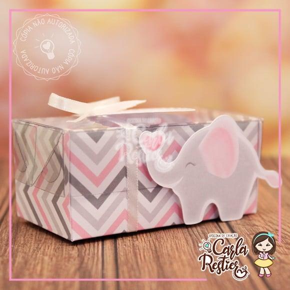 Caixa para 2 Doces Tampa de Acetato Elefante Rosa (20 Uni)