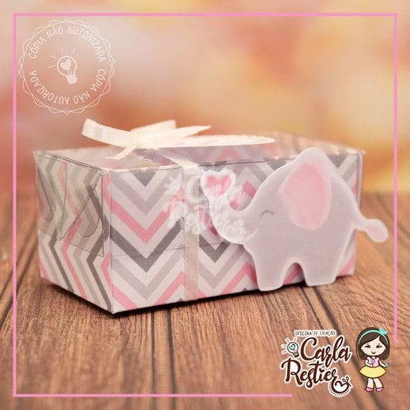 Caixa para 2 Doces Tampa de Acetato Elefante Rosa (20 Uni)