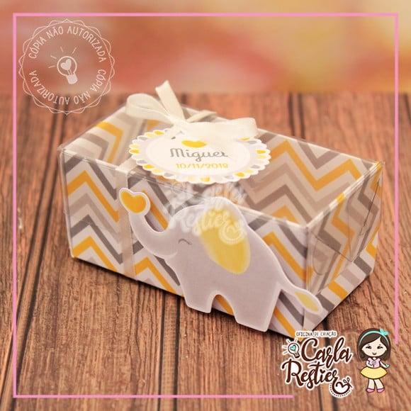 Caixa para 2 Doces Tampa de Acetato Elefantinho Amarelo