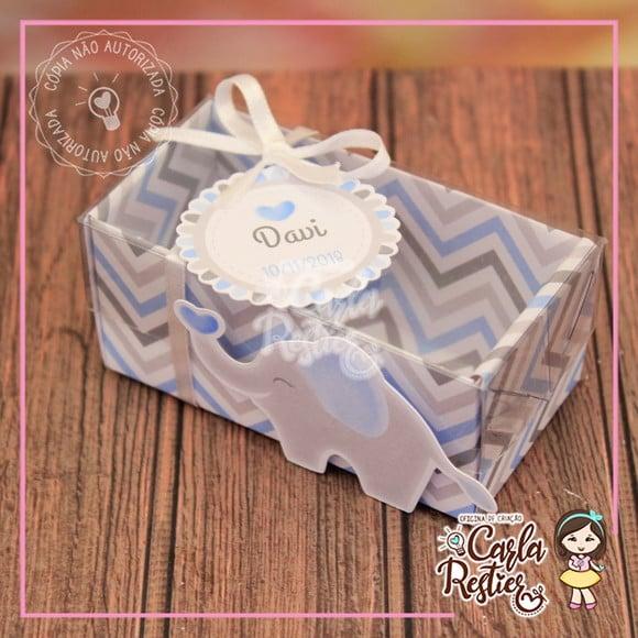 Caixa para 2 Doces Tampa de Acetato Elefantinho Azul