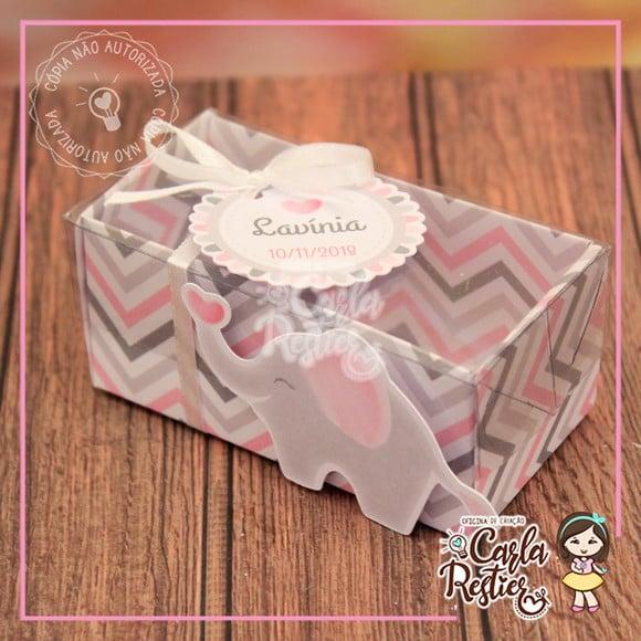 Caixa para 2 Doces Tampa de Acetato Elefante Rosa (20 Uni)