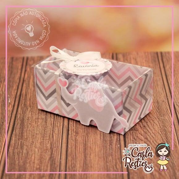 Caixa para 2 Doces Tampa de Acetato Elefante Rosa (20 Uni)