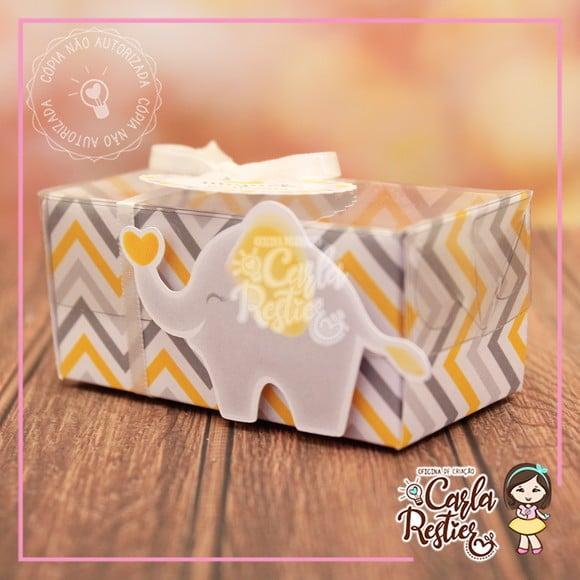 Caixa para 2 Doces Tampa de Acetato Elefantinho Amarelo