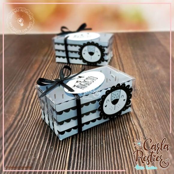 Caixa para 2 Doces Tampa de Acetato Leão Minimalista
