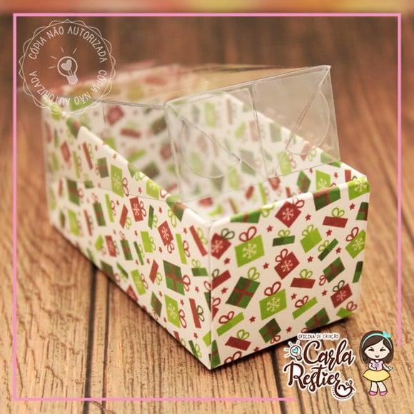 Caixa para 2 Doces Tampa de Acetato Natal