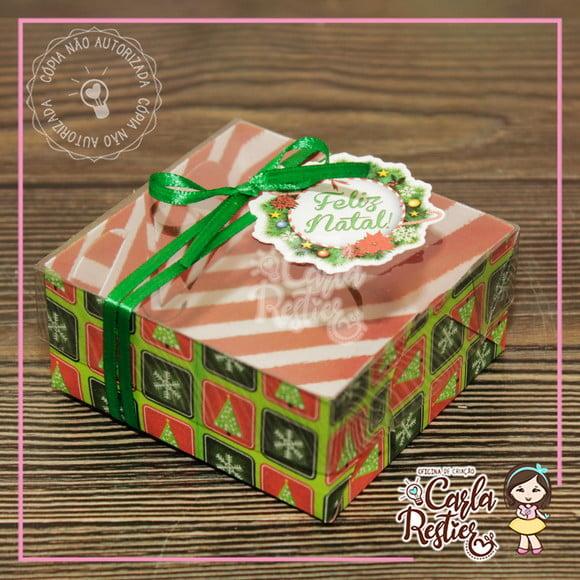 Caixa para 4 Doces Tampa de Acetato Natal