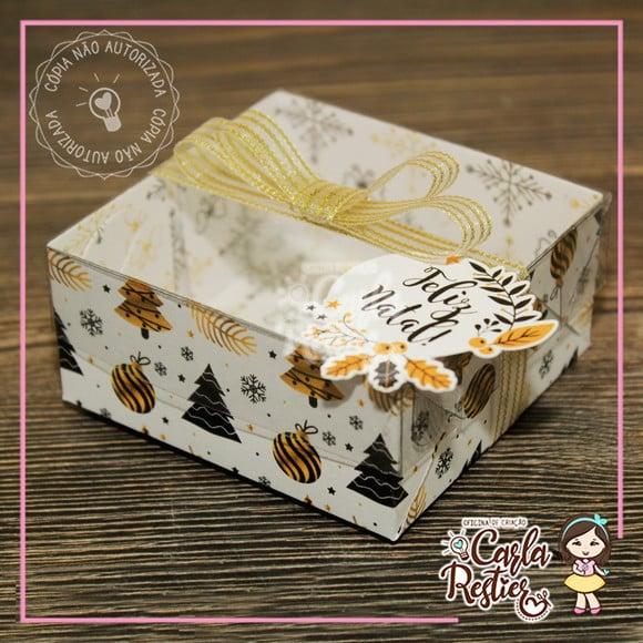 Caixa para 4 Doces Tampa de Acetato Natal