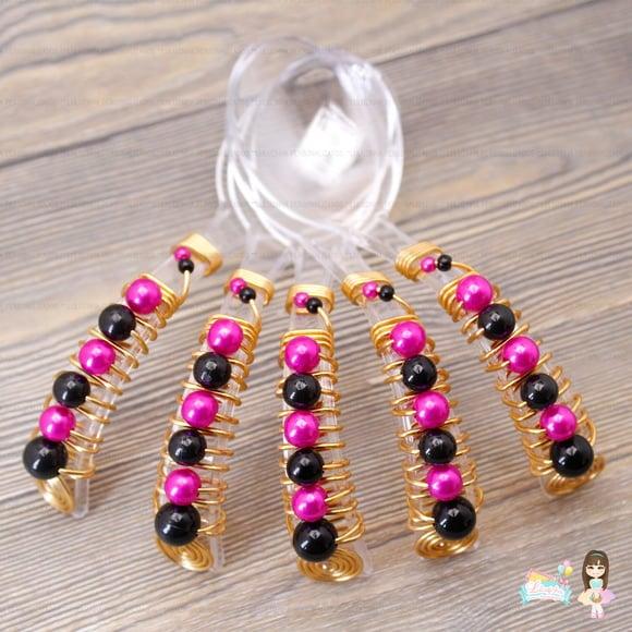 Colher Curva Decorada Preto e Pink ,