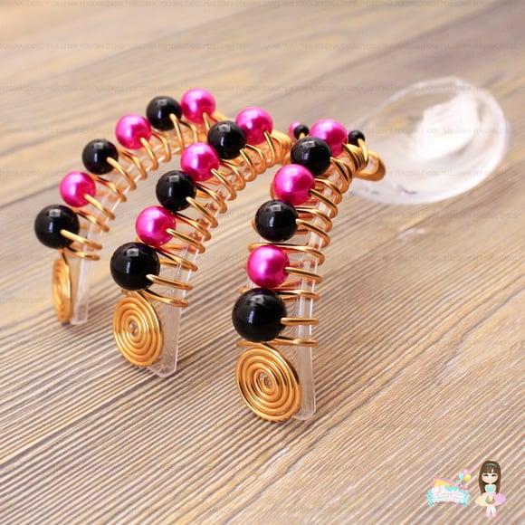 Colher Curva Decorada Preto e Pink ,
