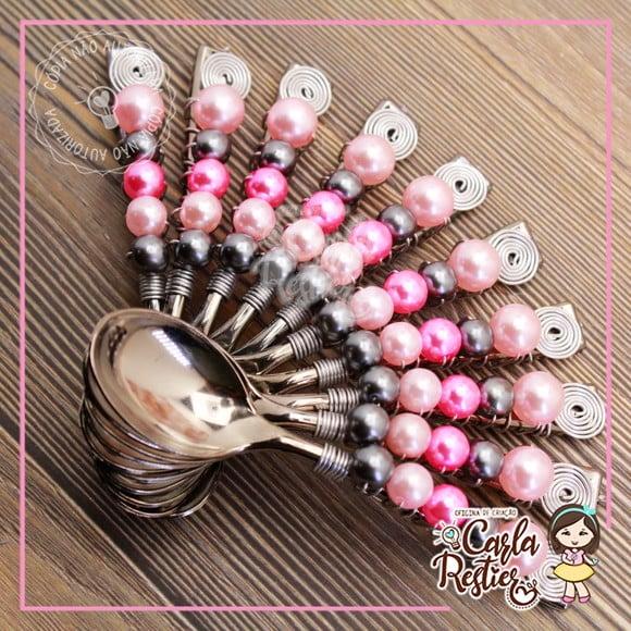 Colher Decorada Bailarina Cinza e Rosa
