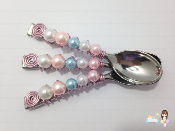 Colher Decorada Rosa e Azul