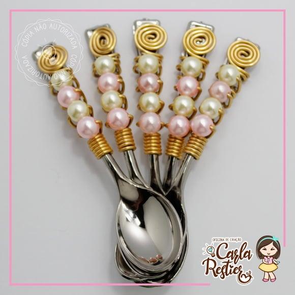 Colher Decorada Rosa e Amarelo