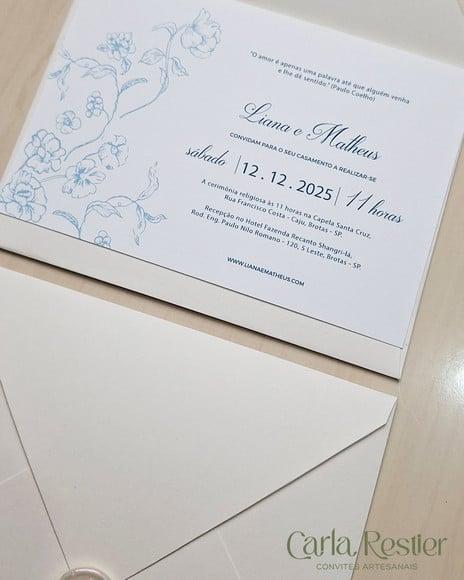 Convite de Casamento Floral Azul