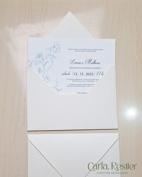 Convite de Casamento Floral Azul