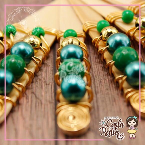 Palito para Doces Decorado Verde e Dourado