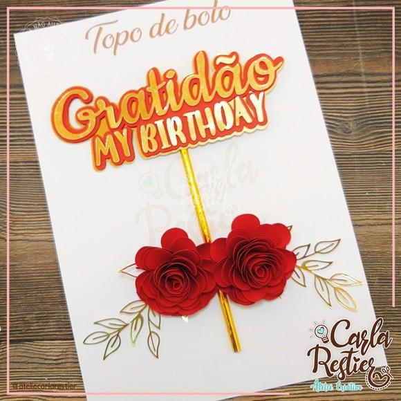 Topo Bolo Floral Gratidão