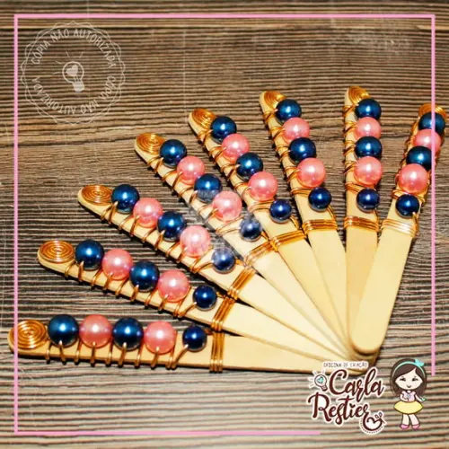 Cabo/ Palito Decorado para Doces Azul e Rosa