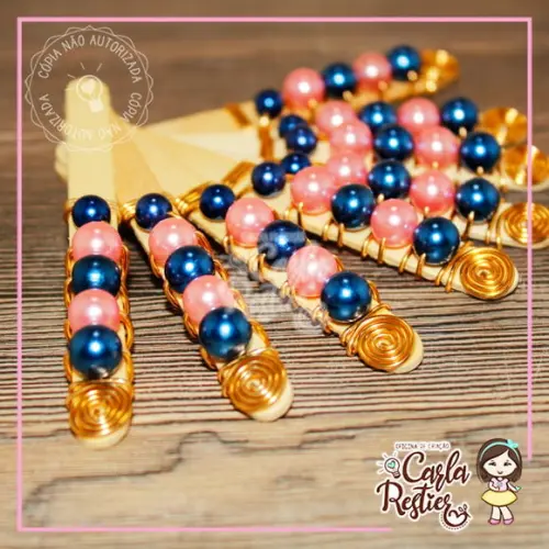 Cabo/ Palito Decorado para Doces Azul e Rosa