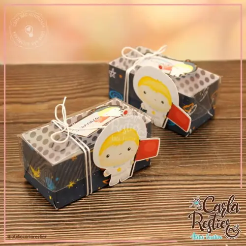 Caixa para 2 Doces Tampa de Acetato Astronauta