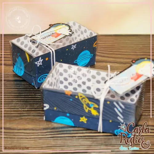 Caixa para 2 Doces Tampa de Acetato Astronauta