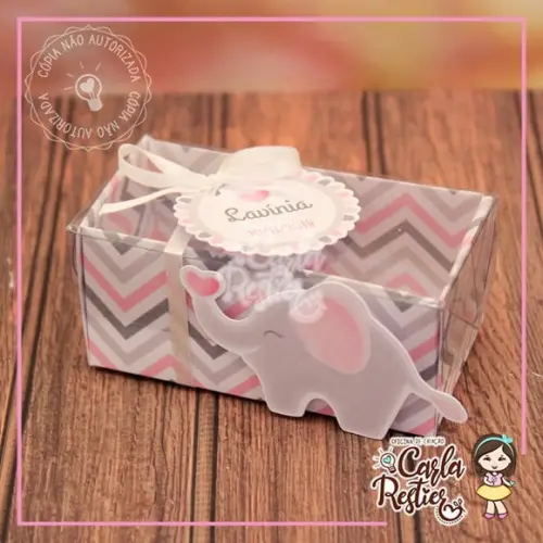 Caixa para 2 Doces Tampa de Acetato Elefante Rosa (20 Uni)
