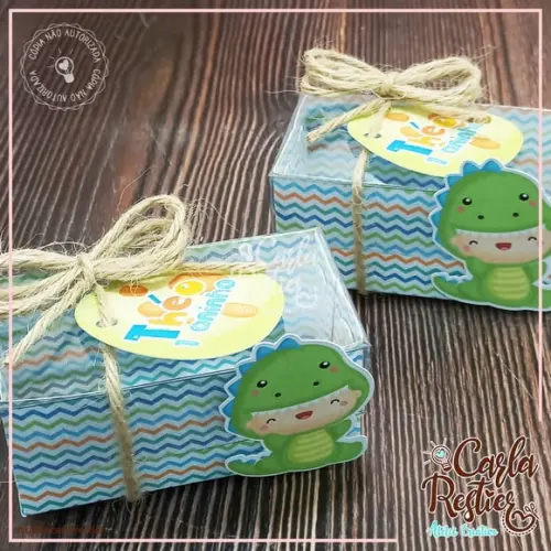 Caixa para 2 Doces Tampa de Acetato Dino Baby
