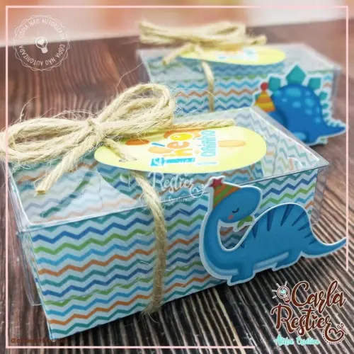 Caixa para 2 Doces Tampa de Acetato Dino Baby
