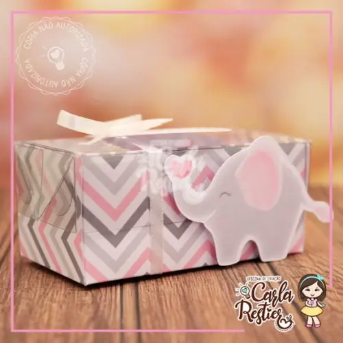 Caixa para 2 Doces Tampa de Acetato Elefante Rosa (20 Uni)