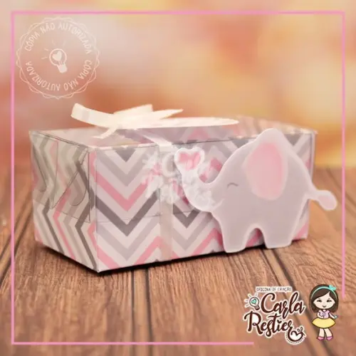 Caixa para 2 Doces Tampa de Acetato Elefante Rosa (20 Uni)