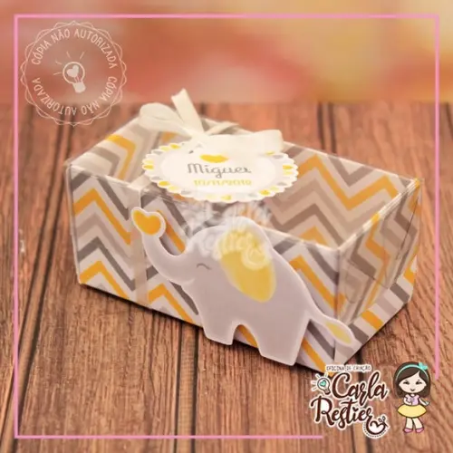 Caixa para 2 Doces Tampa de Acetato Elefantinho Amarelo