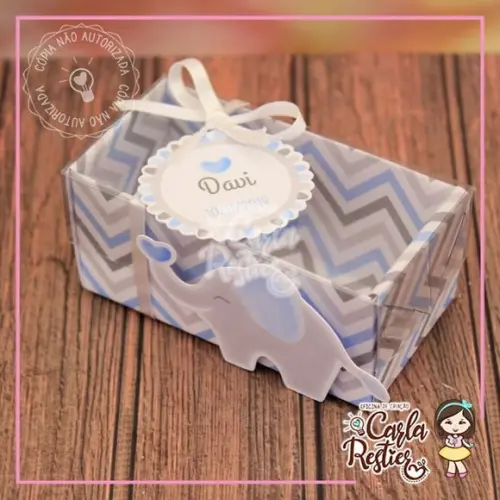 Caixa para 2 Doces Tampa de Acetato Elefantinho Azul