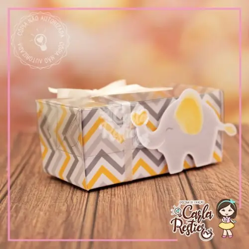 Caixa para 2 Doces Tampa de Acetato Elefantinho Amarelo