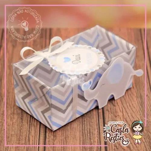 Caixa para 2 Doces Tampa de Acetato Elefantinho Azul