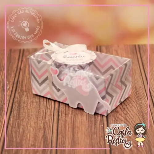 Caixa para 2 Doces Tampa de Acetato Elefante Rosa (20 Uni)