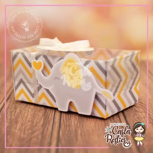 Caixa para 2 Doces Tampa de Acetato Elefantinho Amarelo