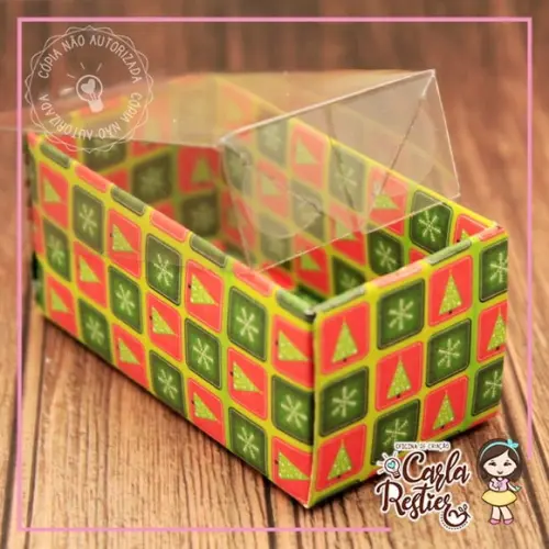 Caixa para 2 Doces Tampa de Acetato Natal