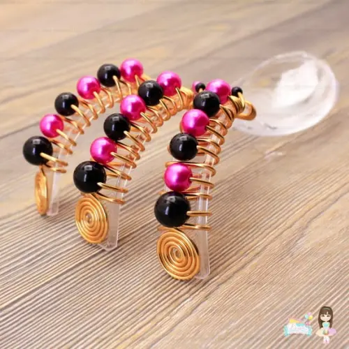 Colher Curva Decorada Preto e Pink ,