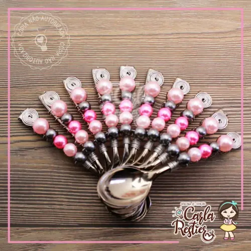 Colher Decorada Bailarina Cinza e Rosa