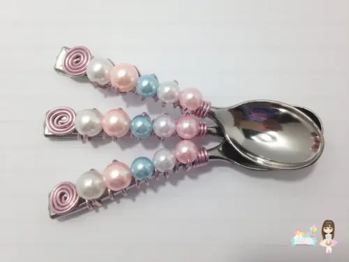 Colher Decorada Rosa e Azul