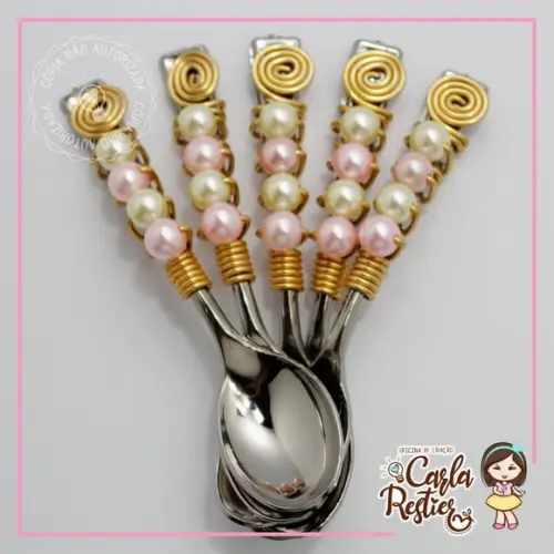 Colher Decorada Rosa e Amarelo
