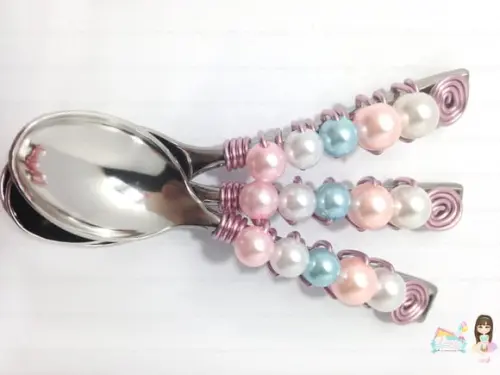 Colher Decorada Rosa e Azul