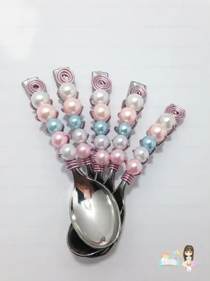 Colher Decorada Rosa e Azul