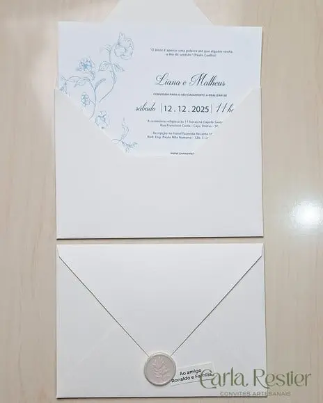 Convite de Casamento Floral Azul