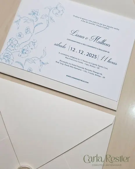 Convite de Casamento Floral Azul