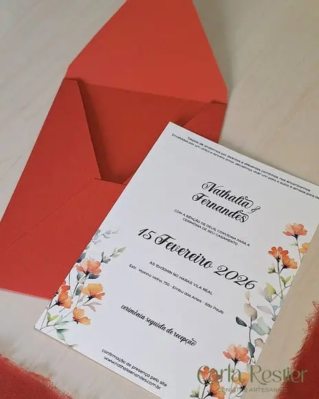 Convite de Casamento Floral Terracota