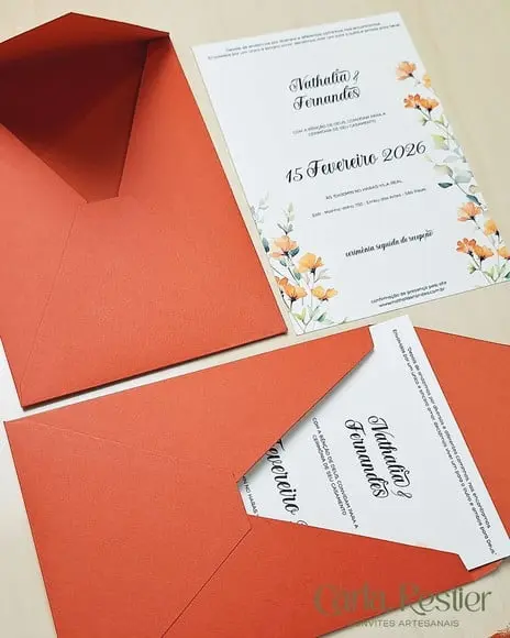 Convite de Casamento Floral Terracota