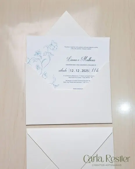 Convite de Casamento Floral Azul