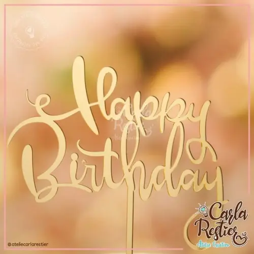 Topo Bolo Happy Birthday Acrílico Dourado