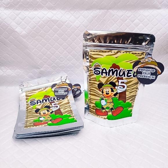 Saquinho Metalizado Personalizado Mickey Safari - P