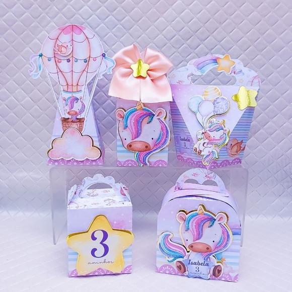 Kit 20 Caixas Personalizado Unicórnio Candy Collor